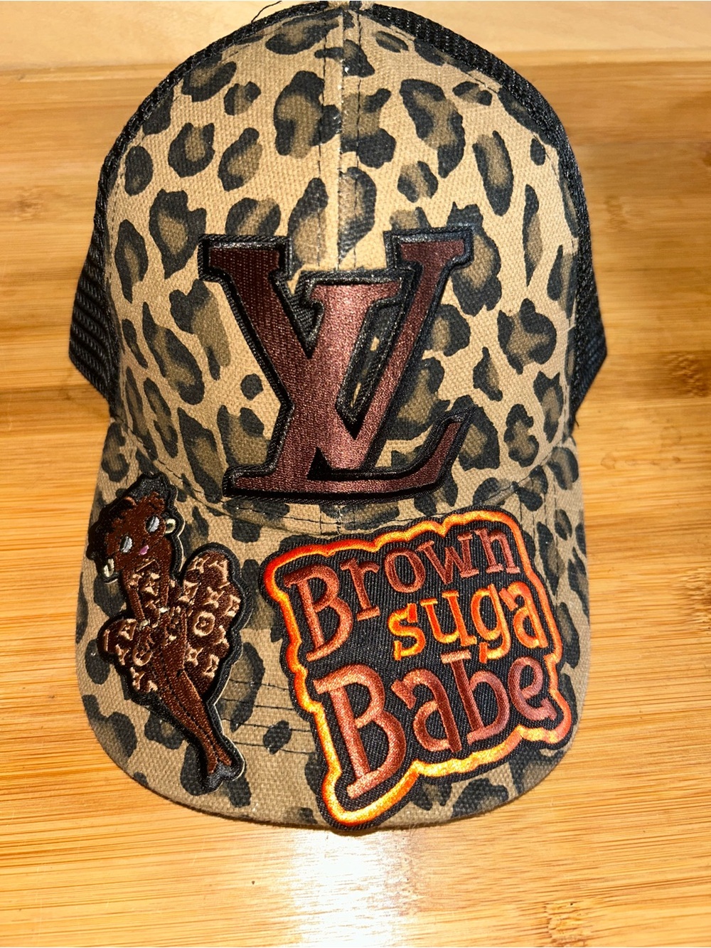 Customized Trucker Junk Hat Leopard Print 'Brown Suga Babe' Patch Cap